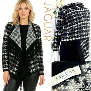 Jaguar🌾🪱Houndstooth🖤Knit Open Cardigan Jacket